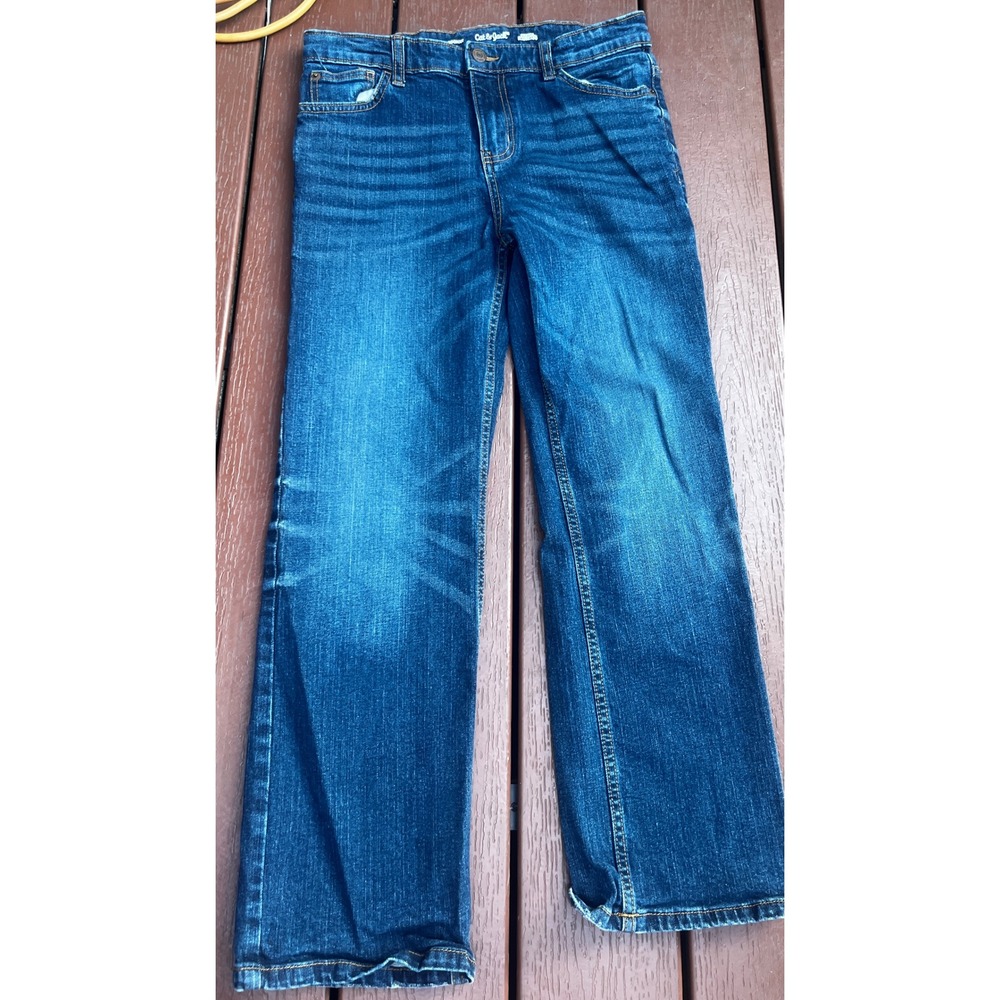 Cat & Jack Boys Size 14 Bootcut Jeans Dark Wash Stretch Adjustable Waistband